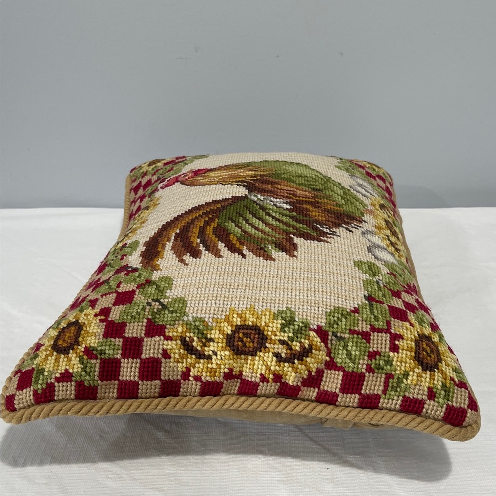 Sunflower Rooster Needlepoint decor Pillow vintage cottage farmhouse country - Picture 6 of 16